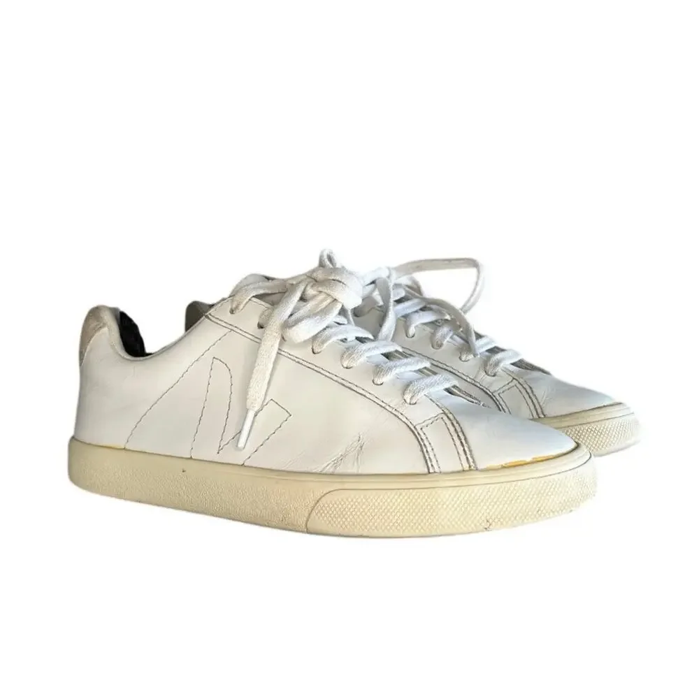 Womens Veja Esplar Leather Casual Sneakers Size 6 White Gray